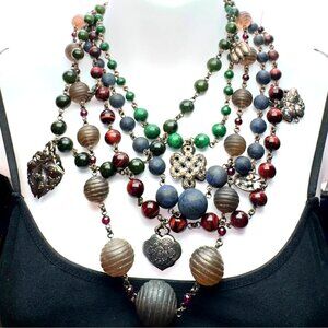 Stephen Dweck Sterling Semi-Precious 5-Strand Necklace Butterfly Floral Vintage